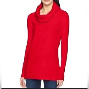 Caslon Nordstrom Women’s Red Ribbed Cowl Turtleneck Cotton Angora‎ Wool Med EUC